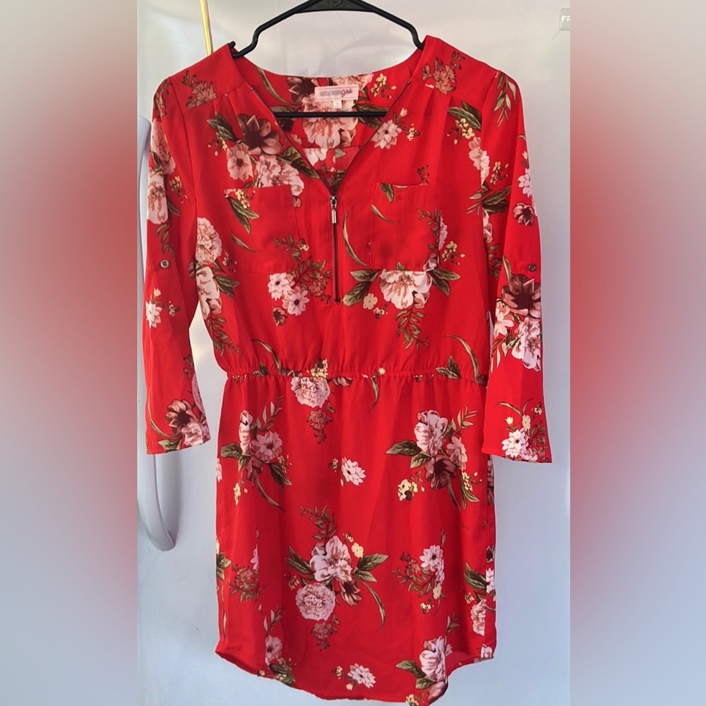 Stella Tweed Girls Floral Dress Juniors XL Red *flaw*